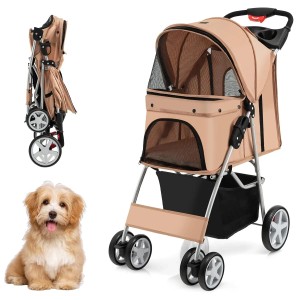 Costway Hundewagen Haustiere Buggy Bis 15 kg Beige
