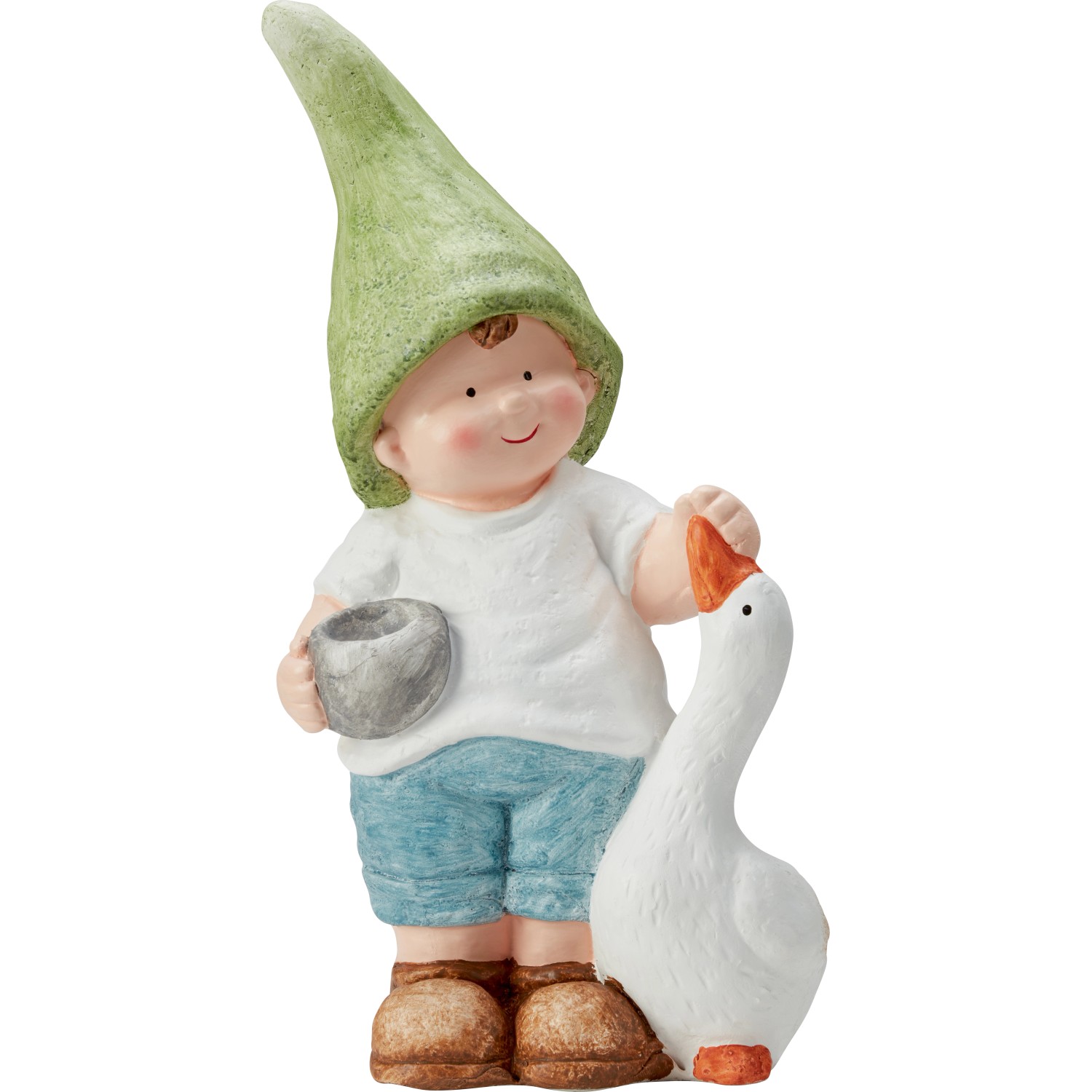 Deko-Figur Junge mit Gans 19 cm x 11,5 cm x 38,5 cm