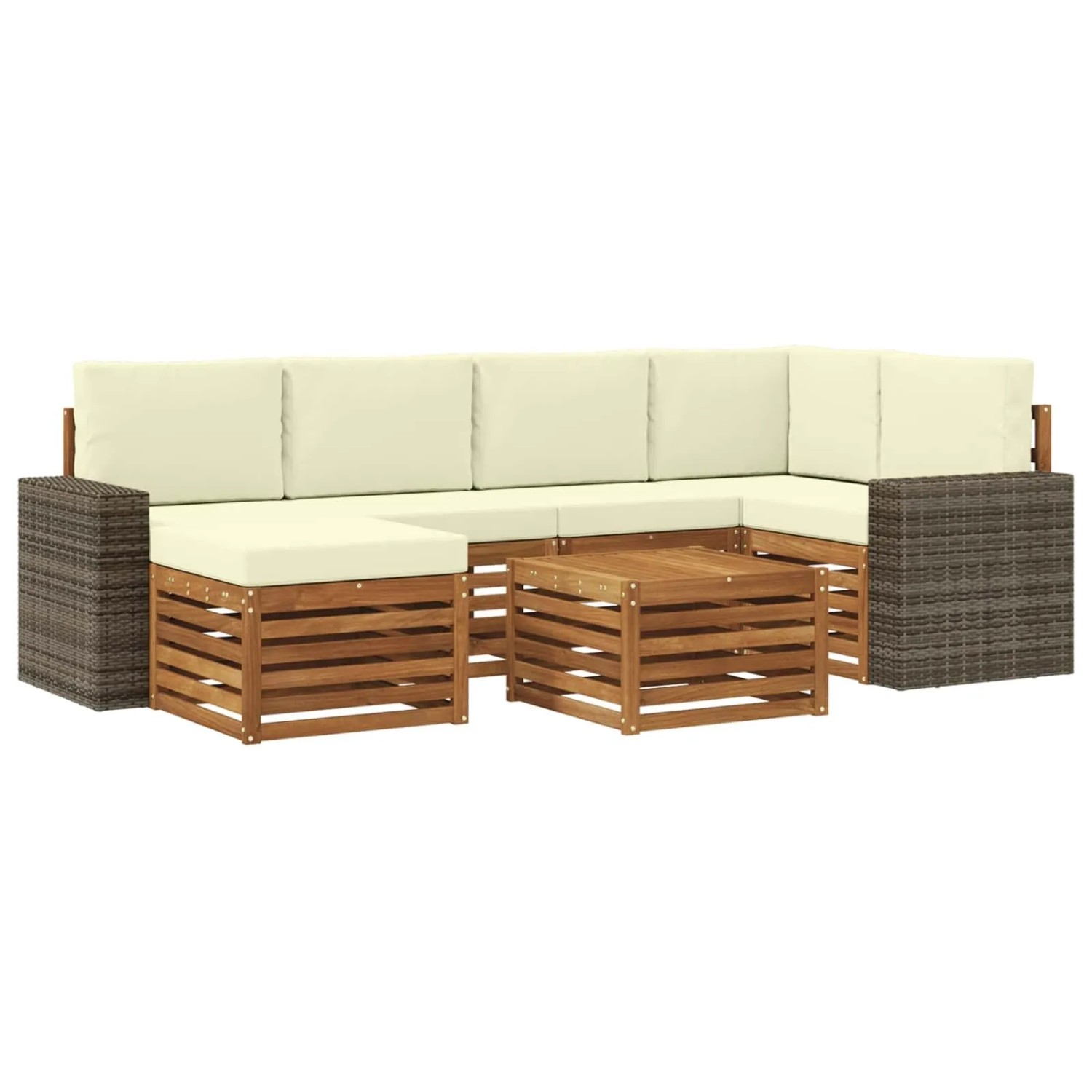 vidaXL Ecksofa Set mit Kissen 7 Stk Natur und Creme 3384606
