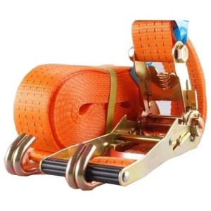 Orangefarbener TRUTZHOLM Ratschen Spanngurt, 8m lang, 4000kg Zugkraft, für Autoanhänger.