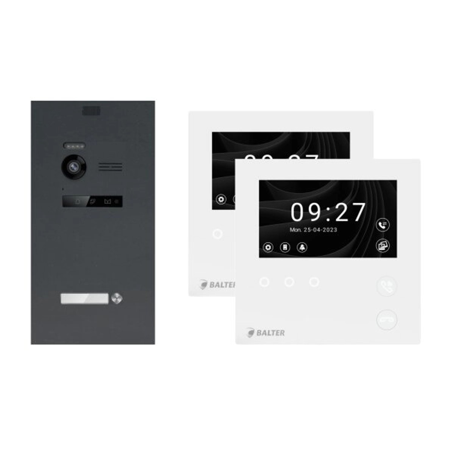 Balter Evo-HD-Mini Video Türsprechanlage Komplettsystem für 1-Familienhaus mit 2x 4,3 Zoll WiFi Monitor Anthrazitgrau