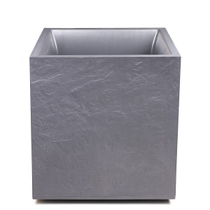 Ondis24 Pflanzkübel Vulkan 40, hellgrau, in Steinoptik. Quadratisches Pflanzgefäß für Innen und Außen.
