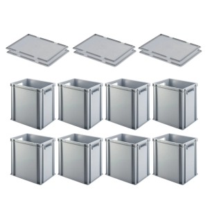 PROREGAL SuperSparSet: 4 graue Euroboxen (37L) mit Deckel, ideal zur Aufbewahrung und für den Transport.