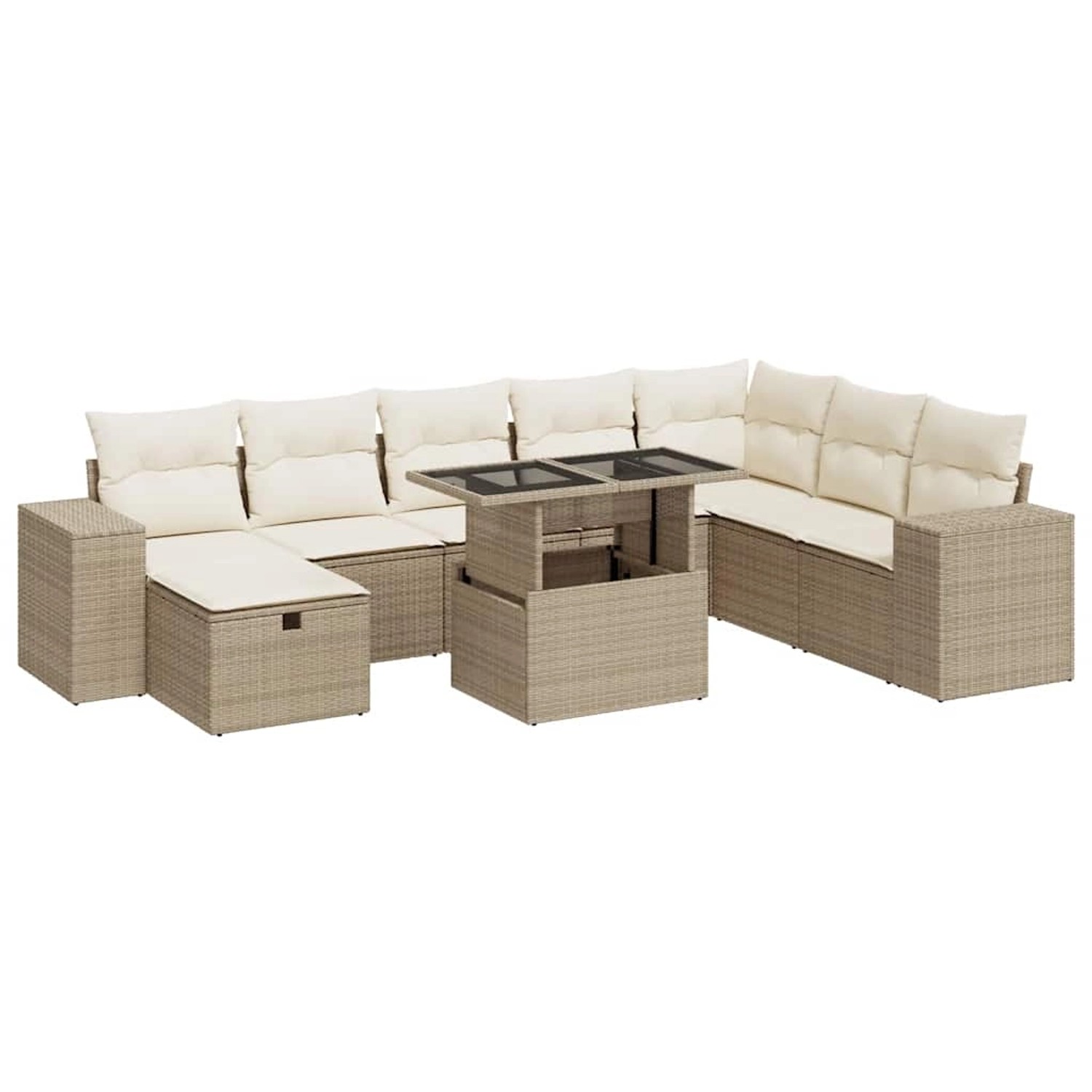 vidaXL 9-Tlg Garten-Sofagarnitur mit Kissen Beige Poly Rattan 3327958 günstig online kaufen