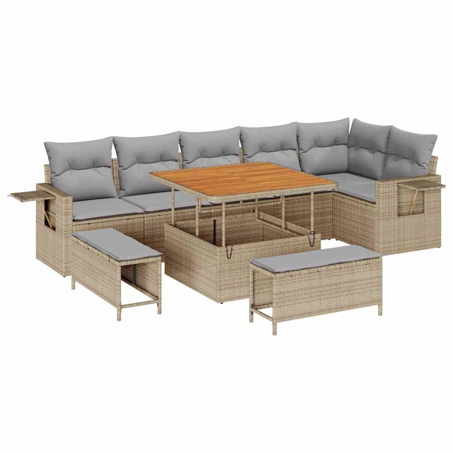 vidaXL 9-Teiliges Garten-Sofa-Set mit Kissen Beige Poly Rattan Akazie 33617 günstig online kaufen