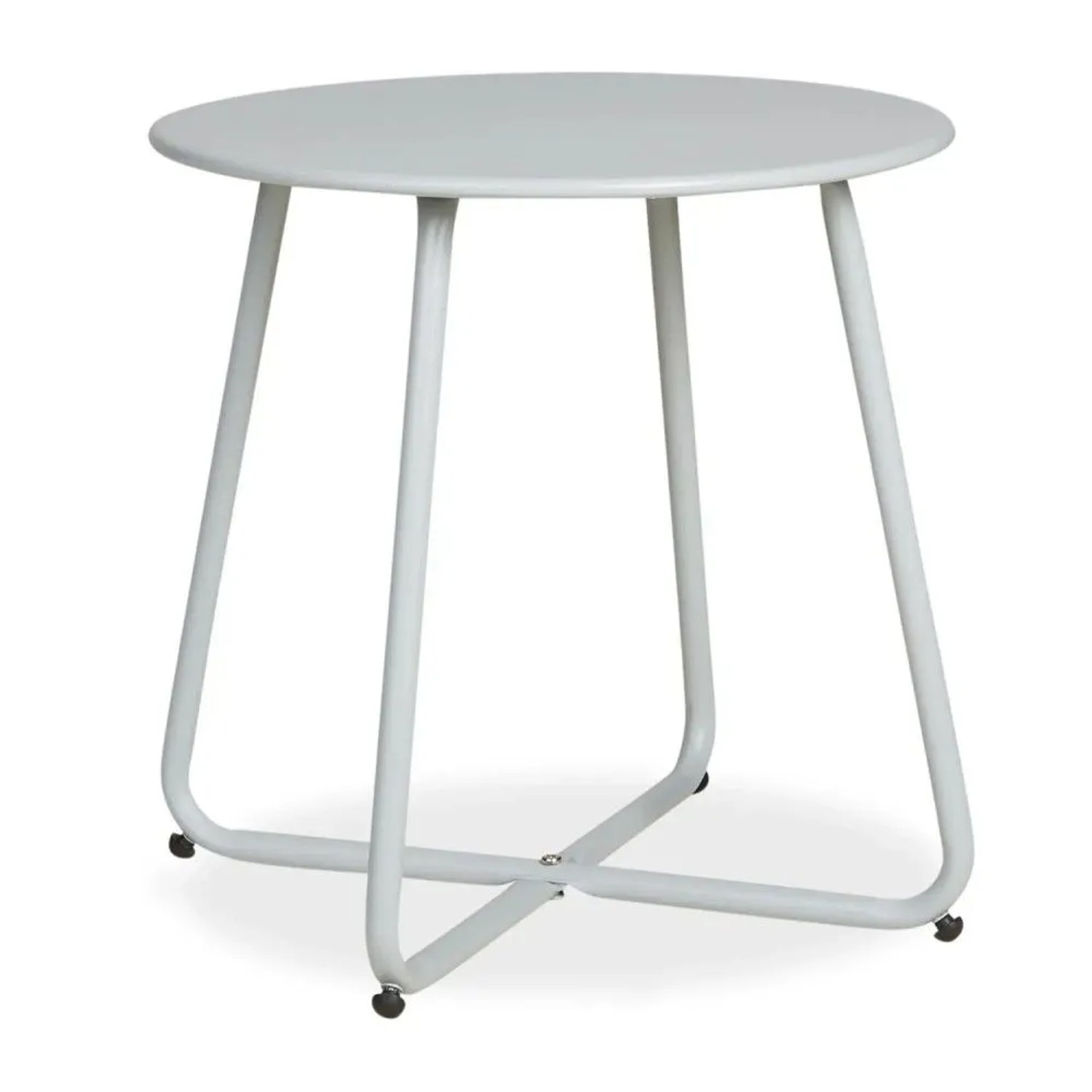 Runder grauer Gartentisch aus Metall, 45 cm. Moderner Beistelltisch für Balkon, Terrasse und Innenbereich.