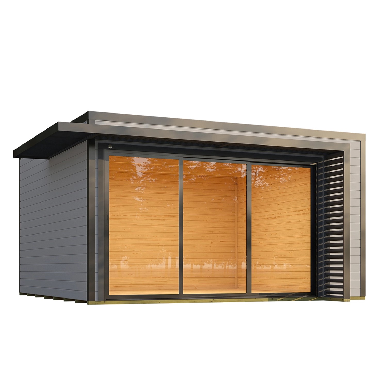 Weka Gartenhaus Amberley 3-Fach Schiebetür Grau-Anthrazit 400 cm x 400 cm günstig online kaufen