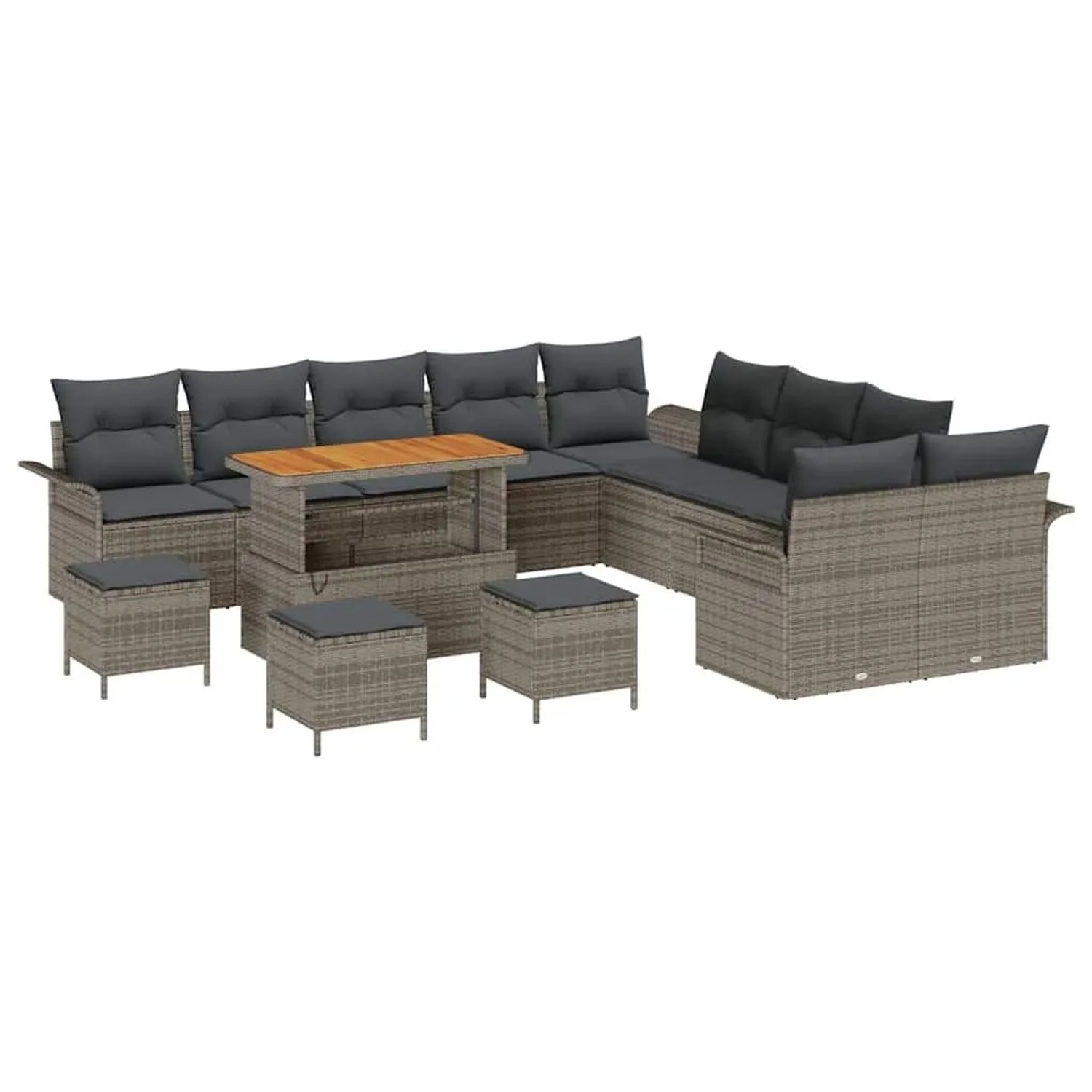 vidaXL Garten-Sofa-Set mit Kissen mit Speicher 14-Tlg Grau 3364153