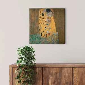 Goldenes Jugendstil Wandbild mit Pärchen-Motiv auf Leinwand, Kunstdruck für Wohnzimmer & Co.