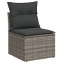 Graues vidaXL Gartensofa-Element aus Rattan mit dunklen Kissen, Teil einer modularen Gartenmöbel-Garnitur.