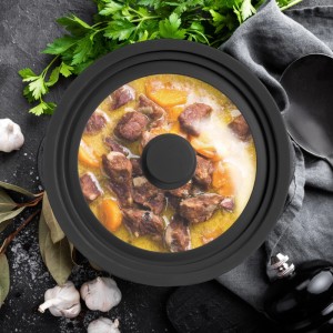 Relaxdays Topfdeckel Glas Silikon Metall Schwarz Spülmaschinengeeignet Dampfventil ø 22 cm bis 26 cm 0,5 kg