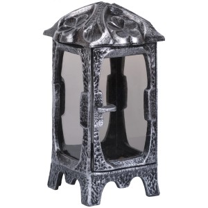 Schwarze Moll Grablampe aus Kunstguss mit Blumendekor, 27x13x13cm, für Grabkerzen & LED-Lichter.