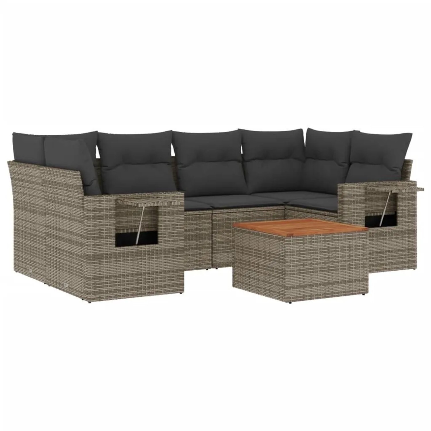 vidaXL 7-Tlg Garten-Sofagarnitur mit Kissen Grau Poly Rattan 3224464
