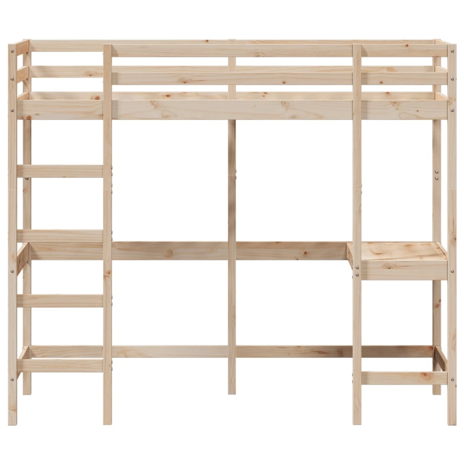 Hochbett mit Schreibtisch aus Kiefernholz, 80x200 cm. Ideal für kleine Räume.