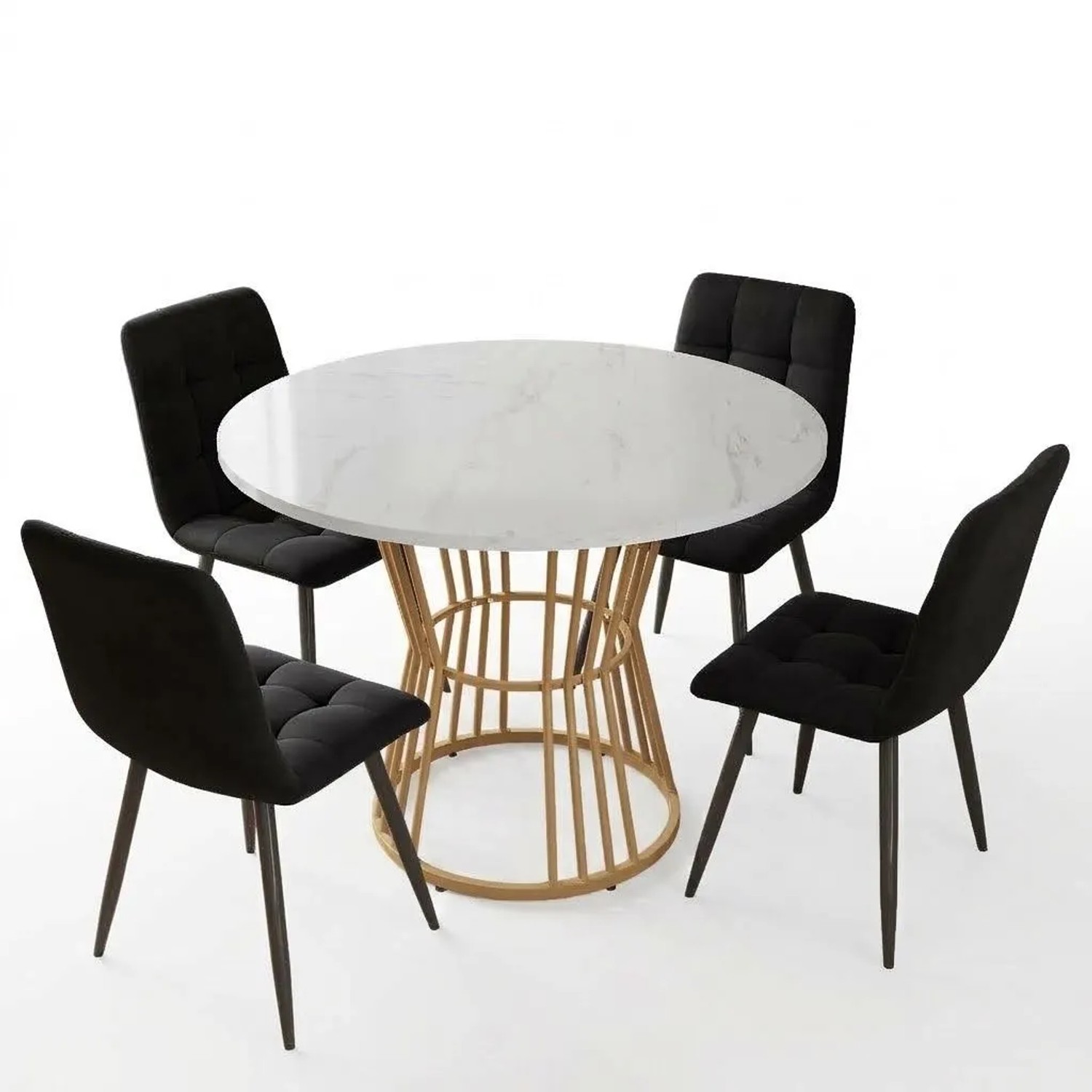 Merax Esstisch Set Rund 100cm Gold Schwarz Samt