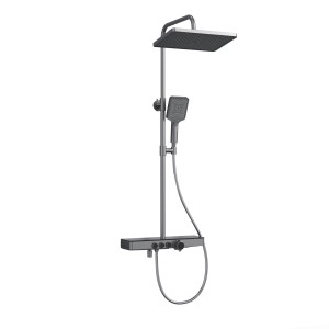 Emke Duschsystem mit Thermostat in Anthrazit Matt, Duschgarnitur mit Kopf- und Handbrause.