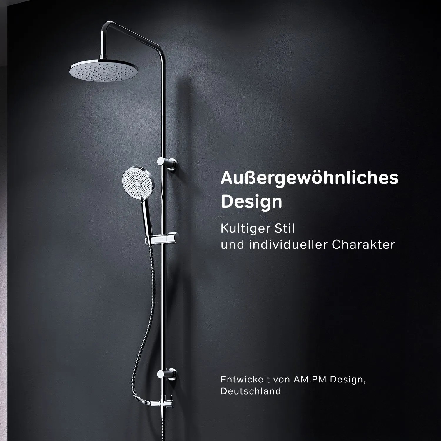 AM.PM Duschsystem Play: Chrom Duschset mit Kopf- und Handbrause für entspanntes Duschen.