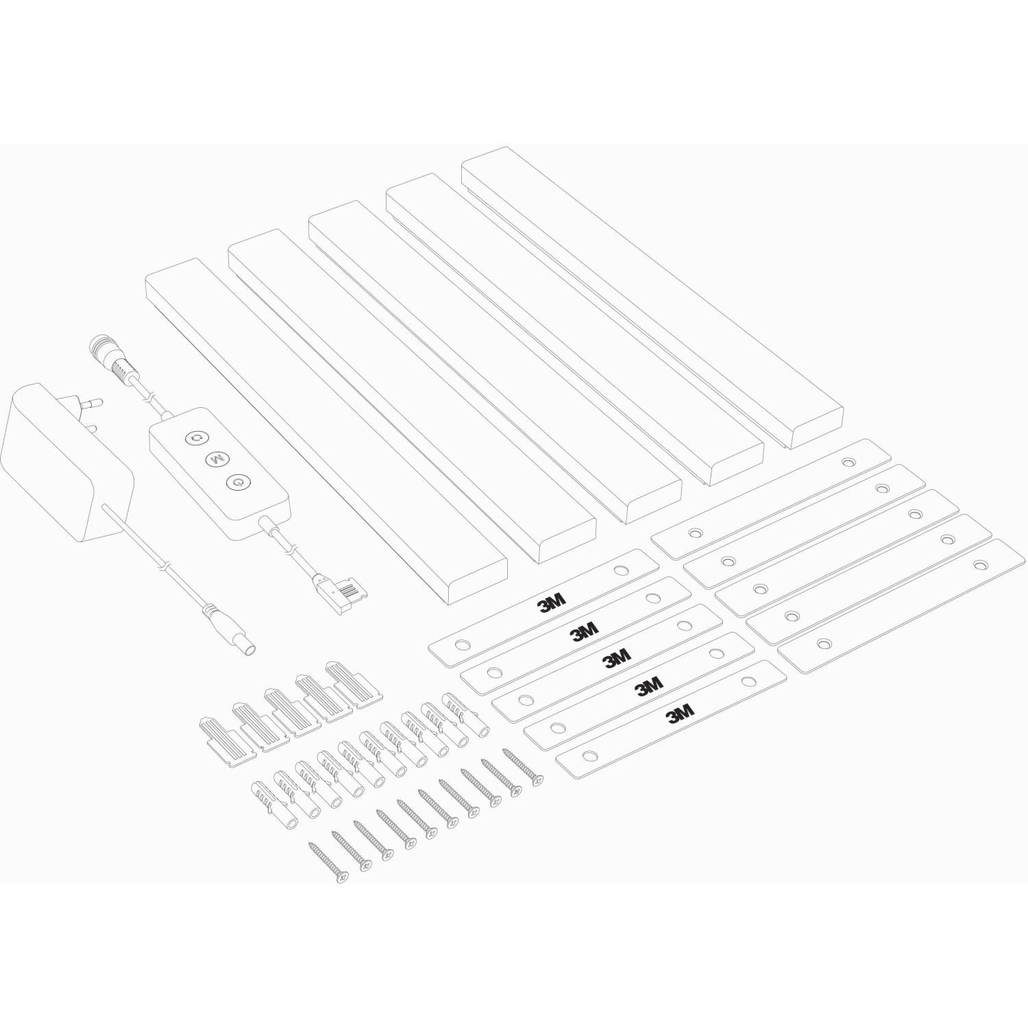 Trio LED Lichtsystem Lines Starter-Set, 5 weiße Leuchten mit Steuerung, Zubehör für Montage.