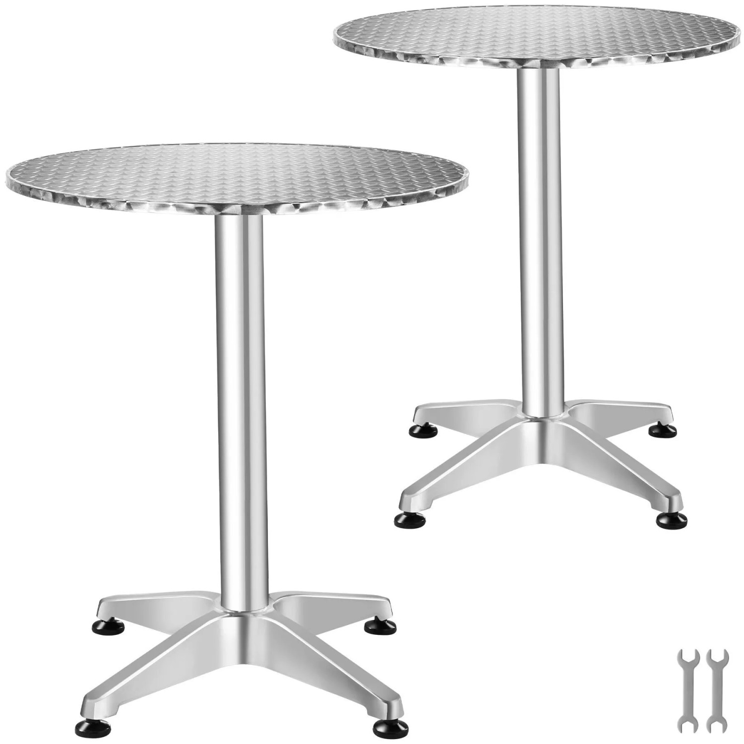 Tectake Aluminium Bistrotisch Viktor Wetterfest  Klappbar 2 Aufbauhöhen  60 x 75   115 cm 2Er Set 67 x 67 x 115 cm Silber