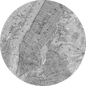Runde, selbstklebende Komar Vlies Fototapete mit einer Karte von New York, Ø 125 cm.