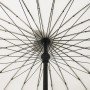 Detailaufnahme: Weißer Marktschirm Limon Ø 270 cm mit Kurbel, Blick von unten auf Streben und Mast.