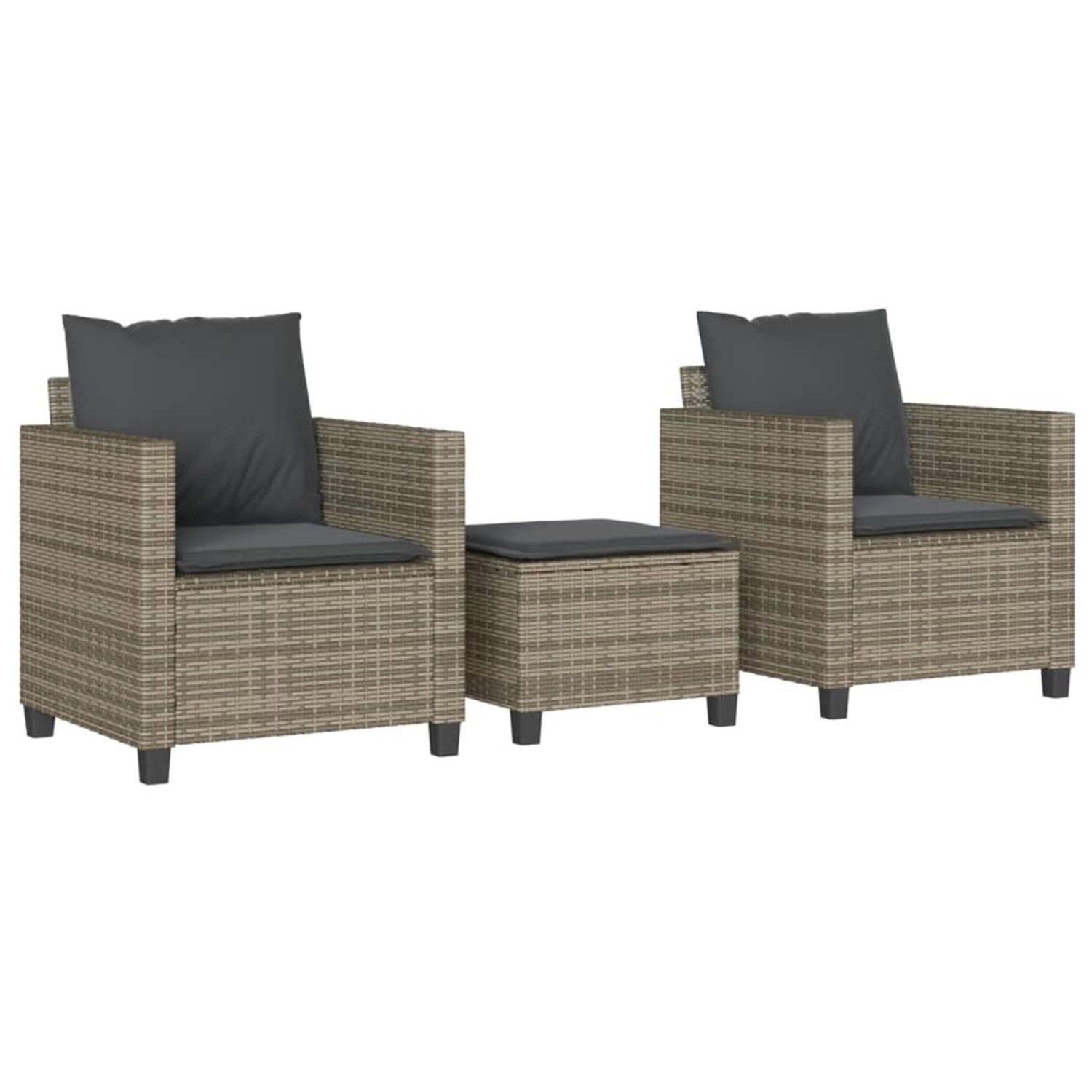 vidaXL 3-tlg Bistro-Set mit Kissen Grau Poly Rattan Modell 20