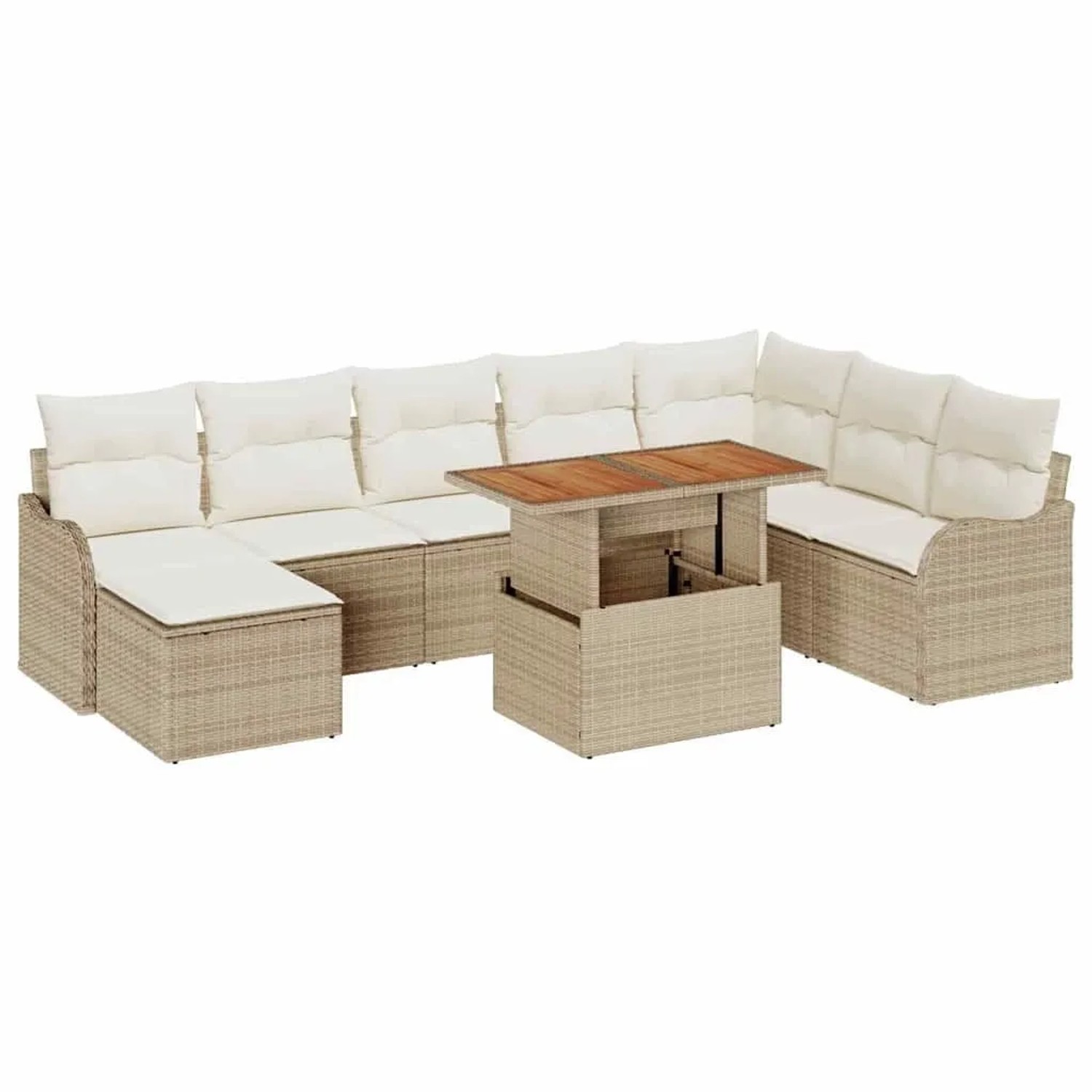 vidaXL Garten-Sofa-Set mit Kissen mit Speicher 9-Tlg Beige und Creme 3349497