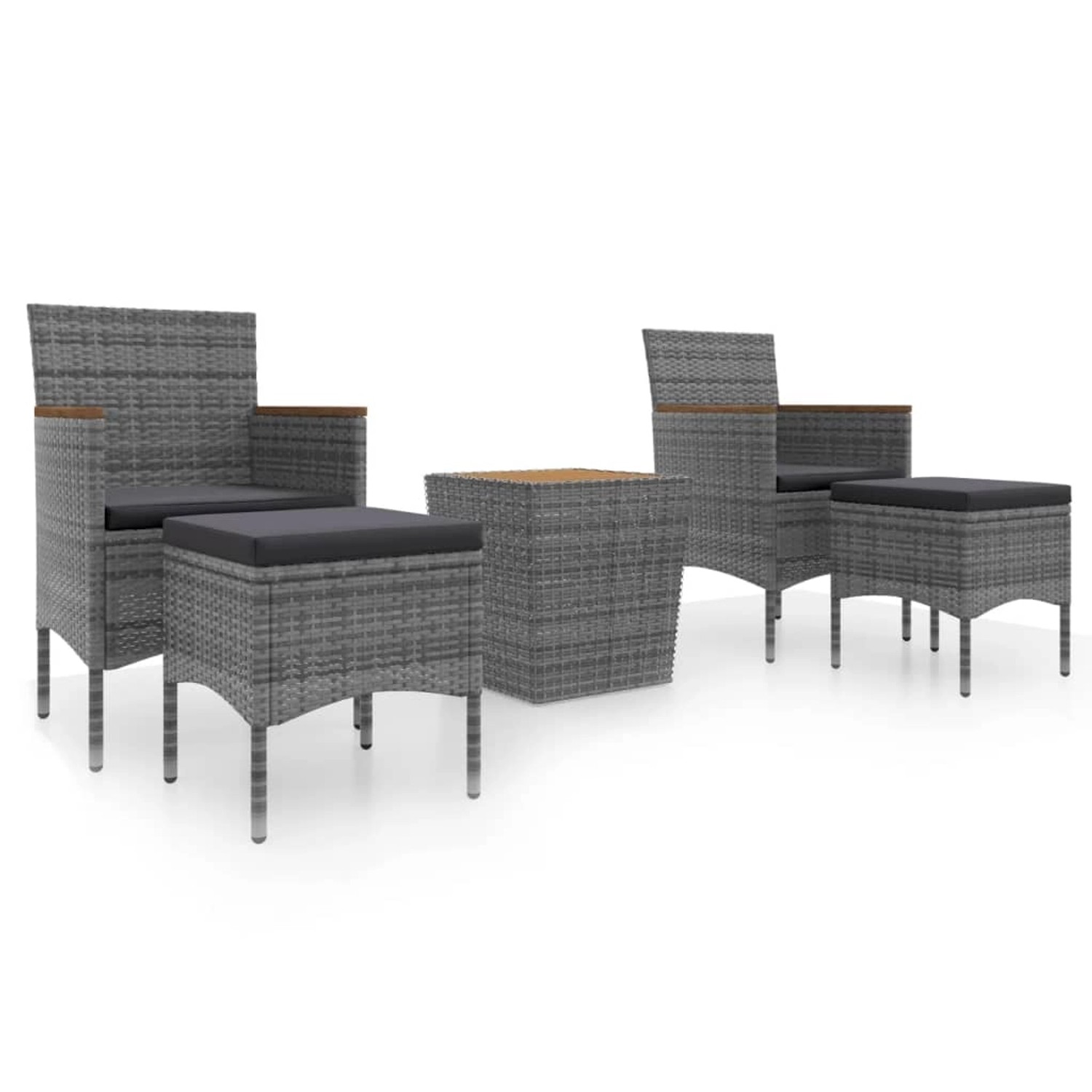 vidaXL 5-Tlg Garten-Bistro-Set Poly Rattan Massivholz Akazie Grau 3058377