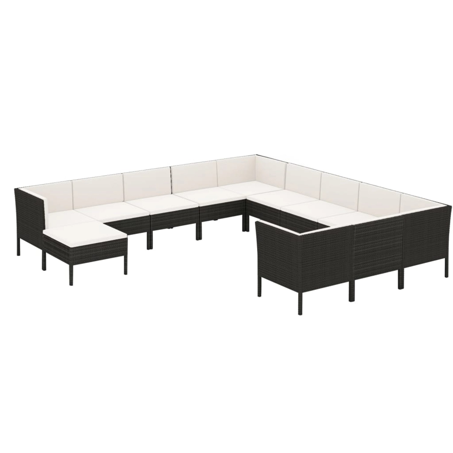 vidaXL 12-tlg Garten-Lounge-Set mit Auflagen Poly Rattan Schwarz Modell 18