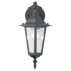 Klassische, schwarze Außenwandleuchte Molinella aus Aluminium-Druckguss mit klaren Glasscheiben.