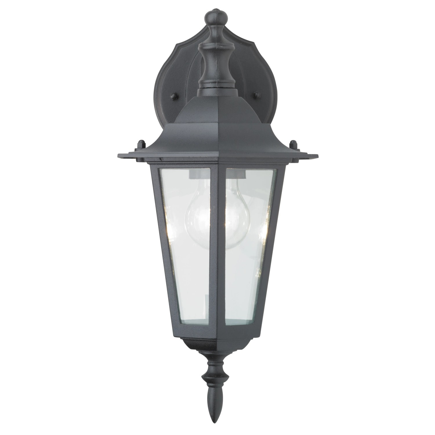 Klassische, schwarze Außenwandleuchte Molinella aus Aluminium-Druckguss mit klaren Glasscheiben.