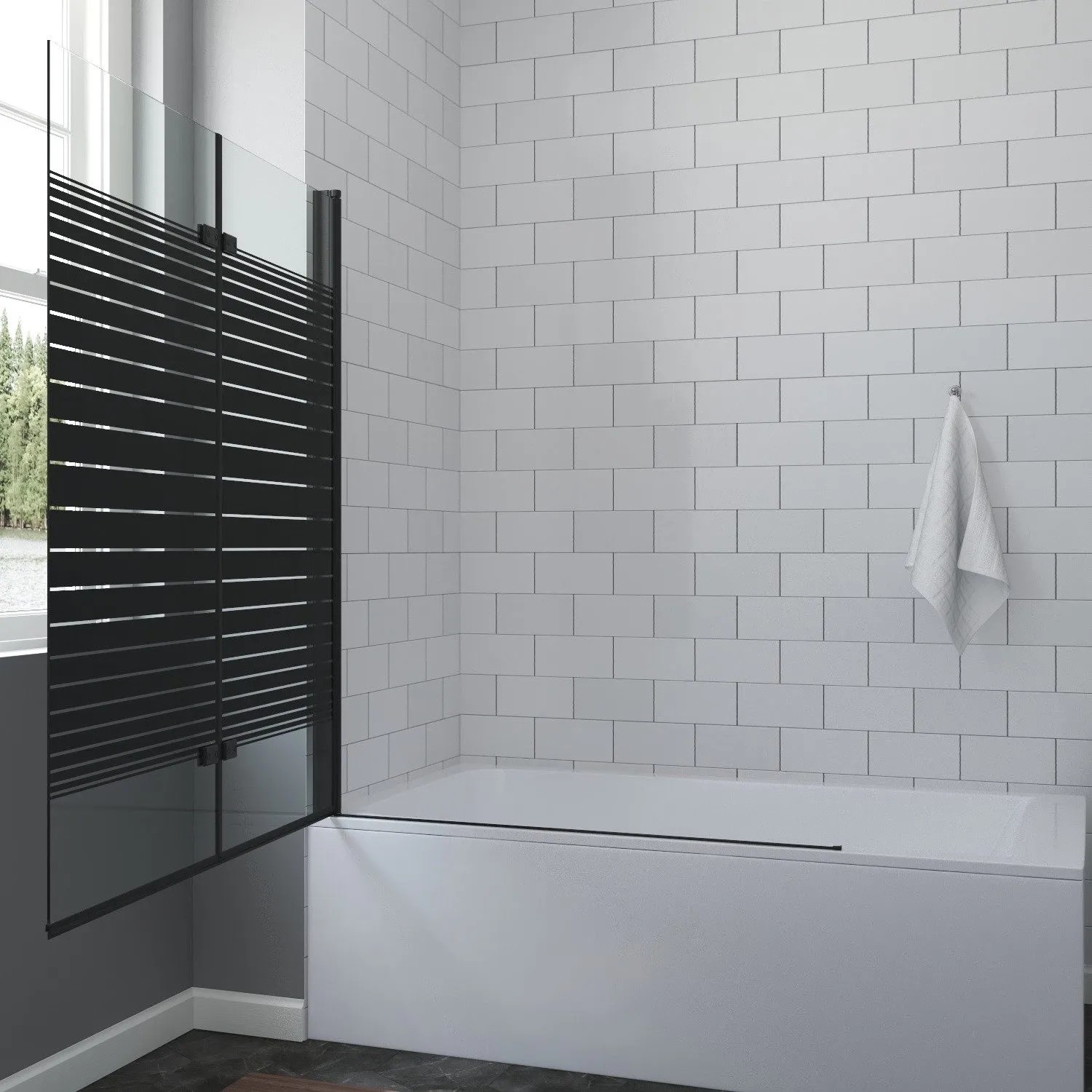 Aquabatos Badewannenaufsatz, 2-teilig, 120x140 cm, schwarz matt, mit NANO-Glas für Badewannen.