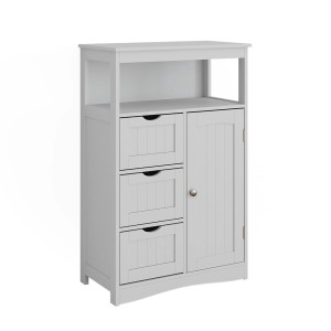 Vicco Midischrank Bianco, weißes Badregal mit 3 Schubladen und Tür, 56x87 cm.