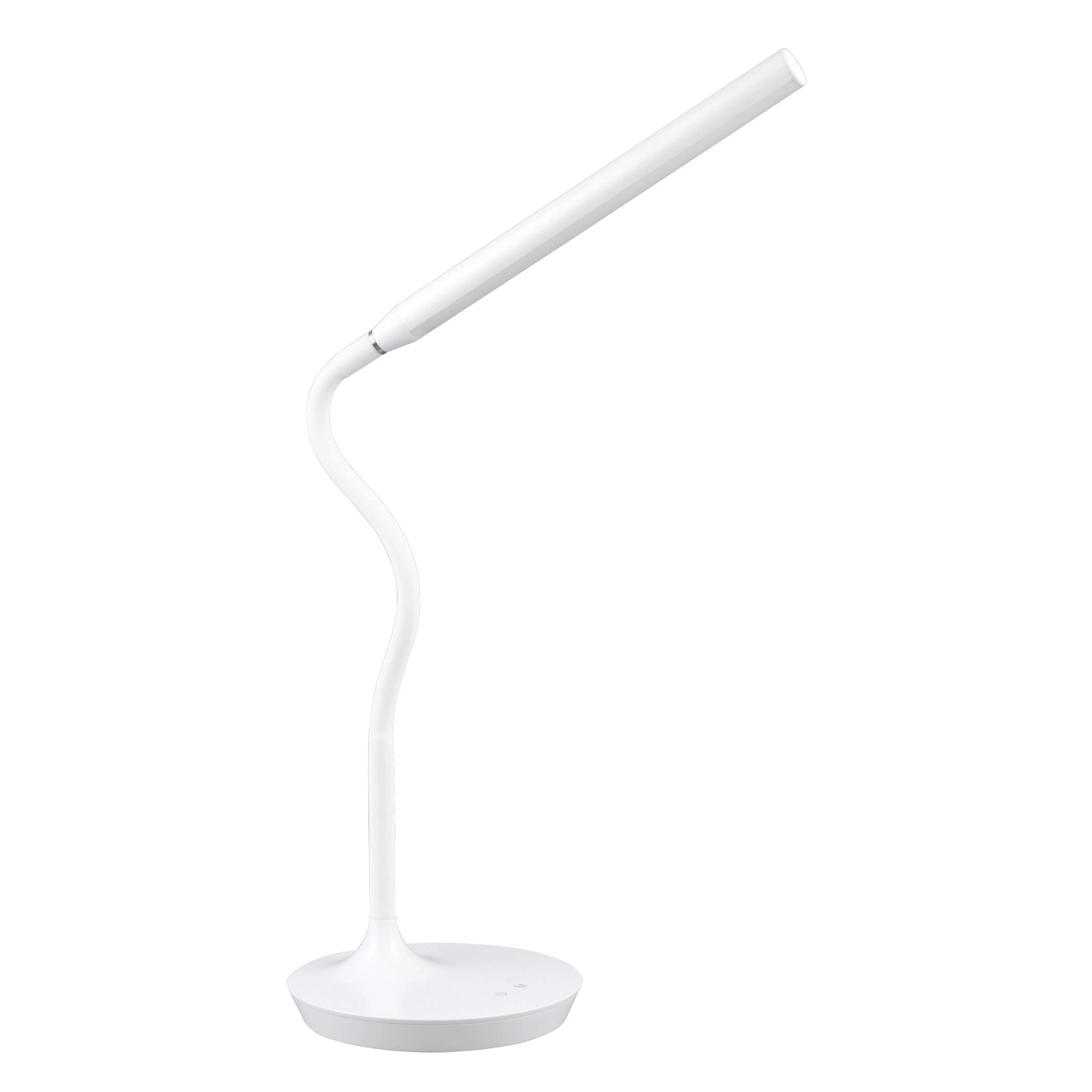 Weiße Reality LED-Tischleuchte Toro mit flexiblem Arm, ideal als Schreibtischlampe.