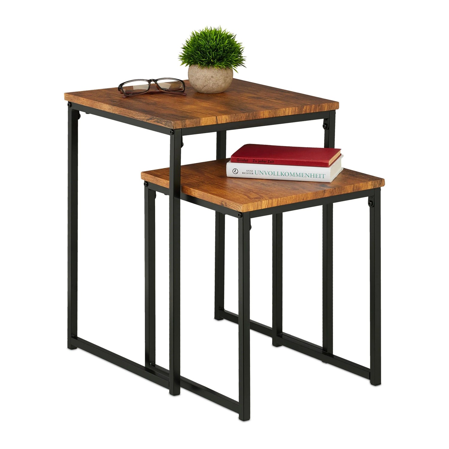 Relaxdays Beistelltisch 2er Set Eisen MDF PVC Verschiedene Farben Platzsparend 54 cm x 40 cm x 40 cm 5,3 kg