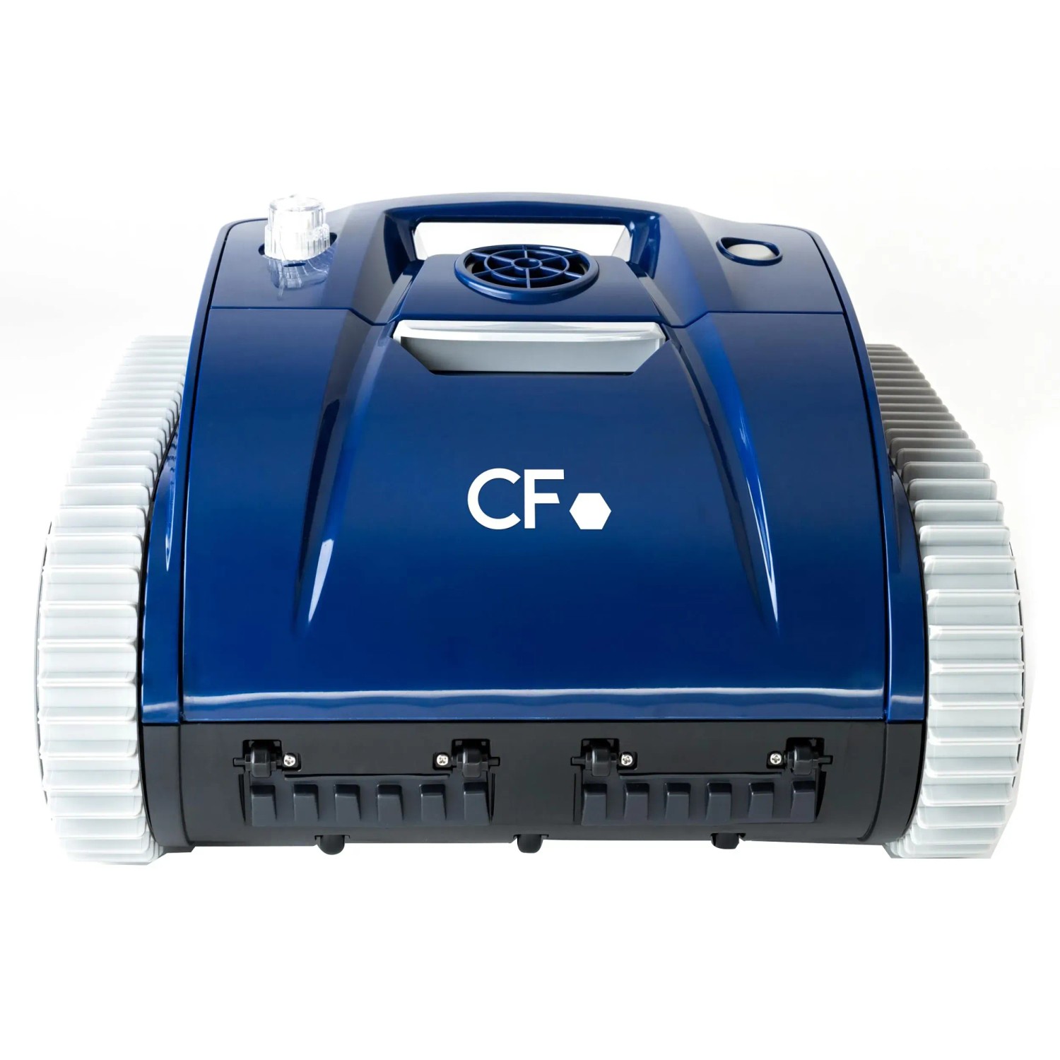 Blau-schwarzer CF Poolroboter CF200CL mit Akku und Raupenantrieb.