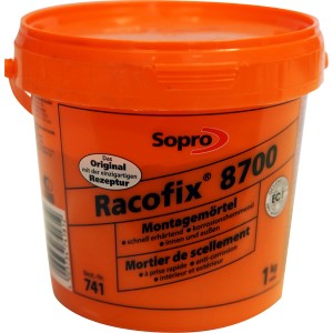 Racofix 8700 Montagemörtel im 1 kg Eimer. Schnell erhärtender Trockenmörtel für innen und außen.