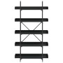 Schwarzes VidaXL Bücherregal mit 5 Böden aus Holzwerkstoff und Metallrahmen.
