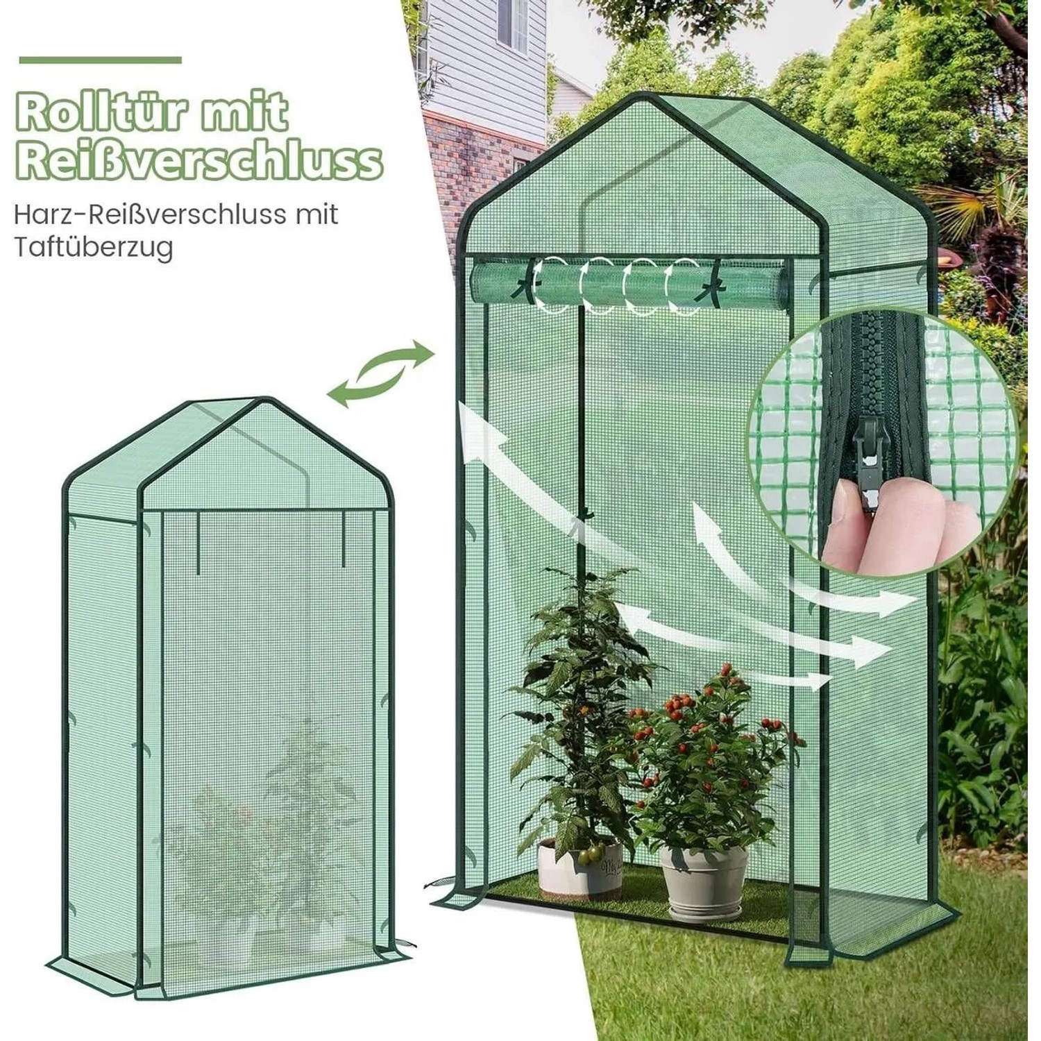 WOLTU Foliengewächshaus Treibhaus Gartenhaus Gewächshaus 100x50x190cm Grün_4