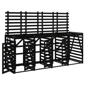DELUKE 4er Mülltonnenbox Kiefernholz BOUMI 318x91,5x128,5cm Schwarz Mülltonnenverkleidung Für 4 Tonnen Müllbox Aus Holz