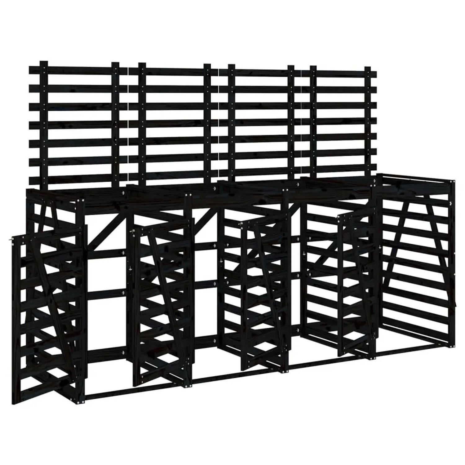 DELUKE 4er Mülltonnenbox Kiefernholz BOUMI 318x91,5x128,5cm Schwarz Mülltonnenverkleidung Für 4 Tonnen Müllbox Aus Holz