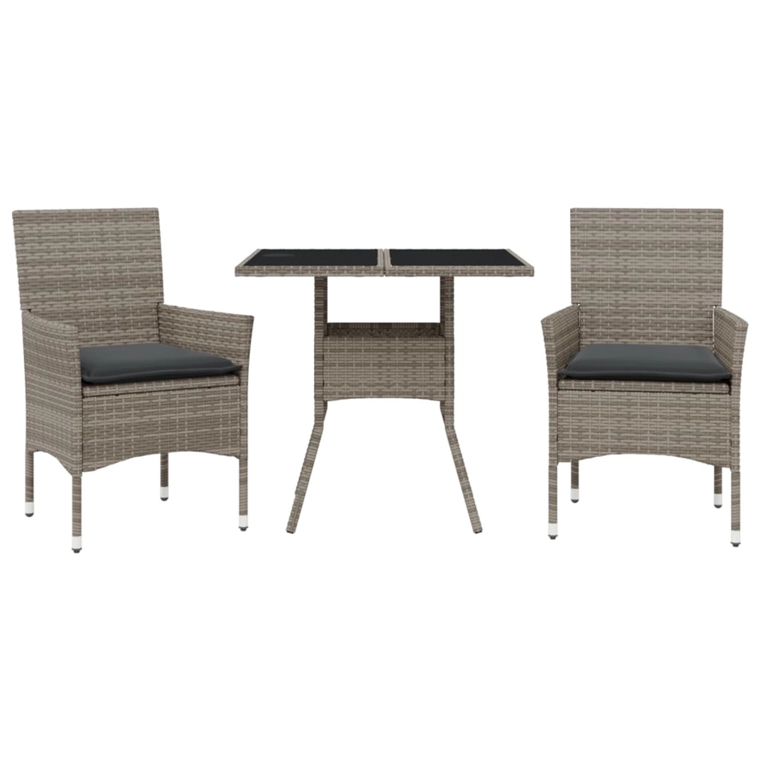 vidaXL 3-Tlg Garten-Essgruppe mit Kissen Grau Poly Rattan und Glas 3278605