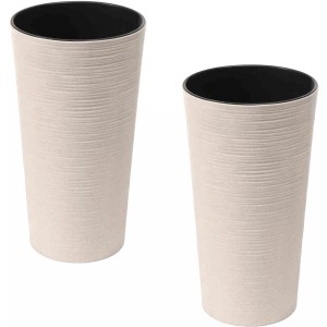 Siena Garden Pflanzsäulen Set, 2-teilig, Eco Locon, weiß, Ø 25 cm. Pflanzgefäße mit Rillenoptik.