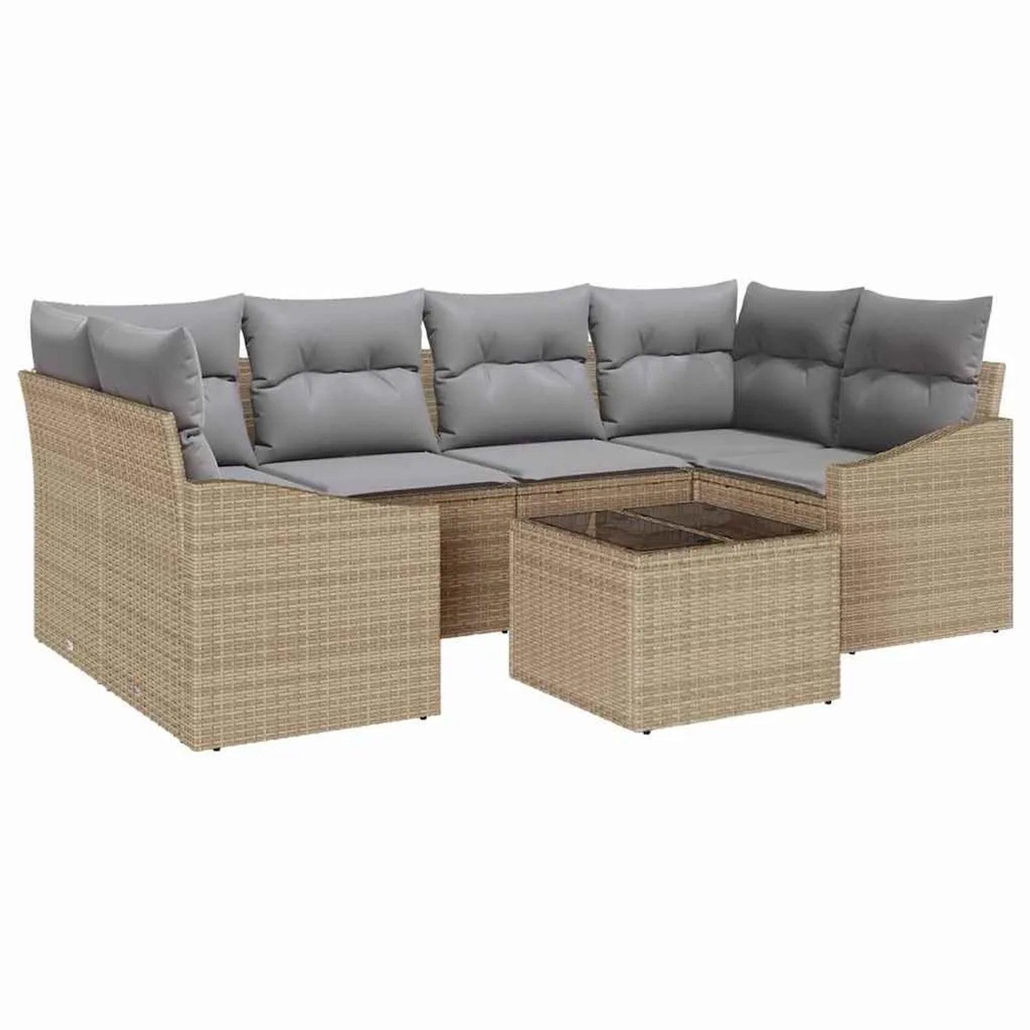 vidaXL Sofa Set mit Kissen 7-Tlg Beige und Grau Poly-Rattan 3355289 günstig online kaufen
