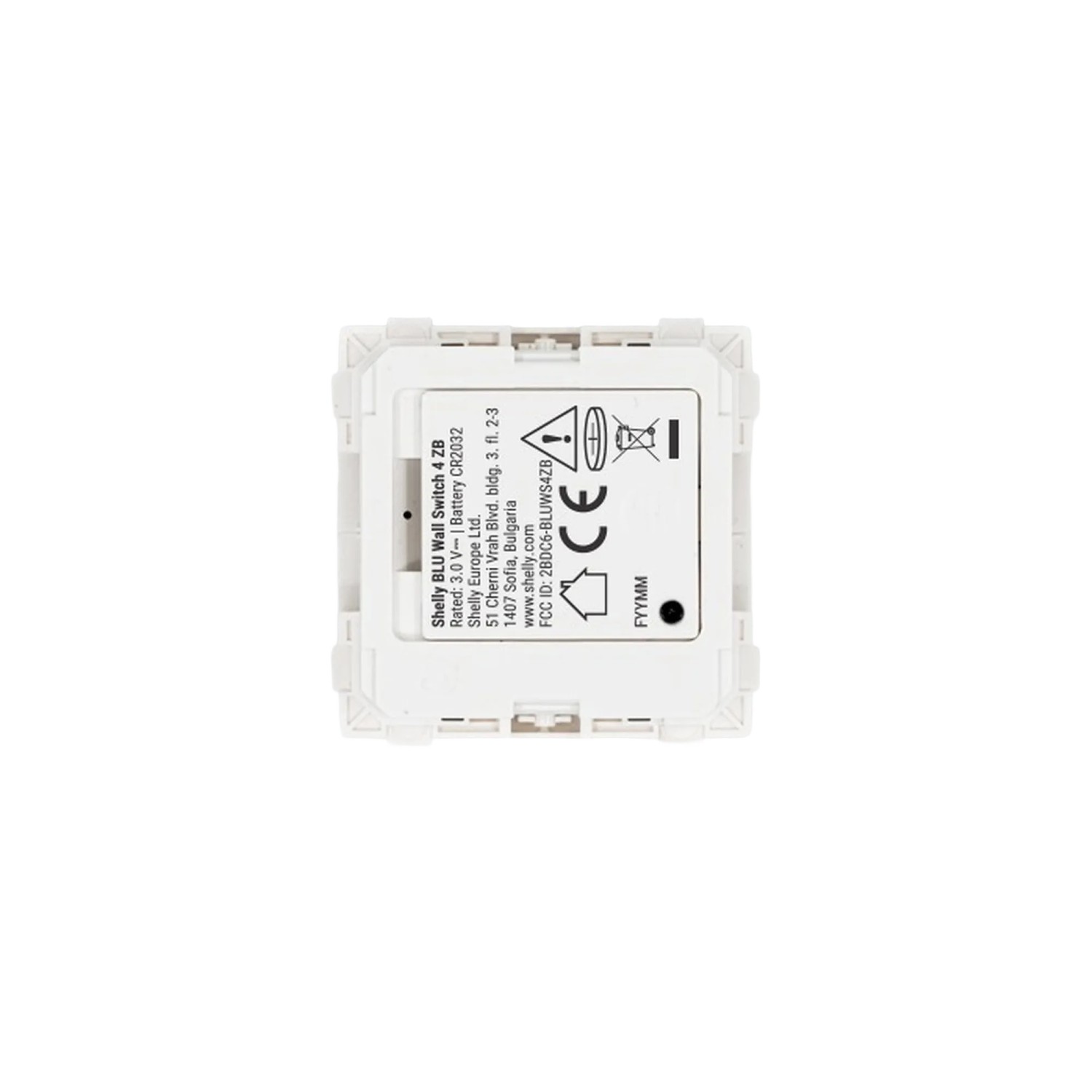Weißer Shelly Vierfachschalter BLU Wall Switch 4 zur Hausautomation.