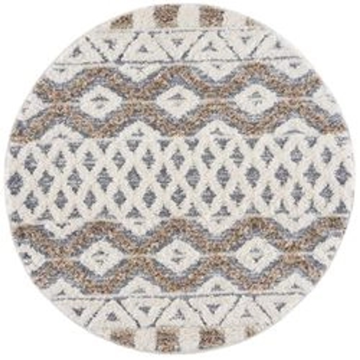 payé Teppich Nara-3050 Hochflor 120x120 cm Rund Grau Rautenmuster günstig online kaufen