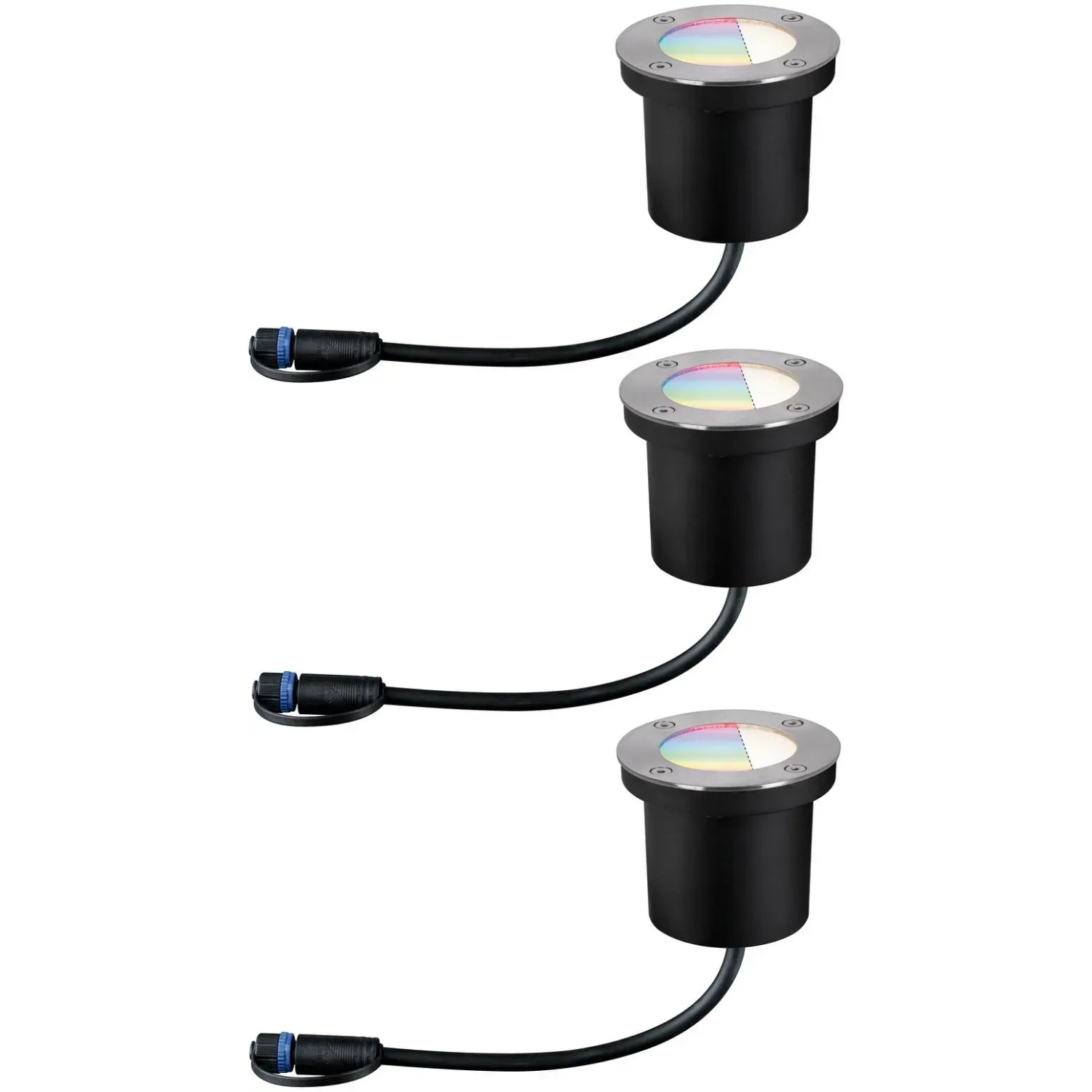 Paulmann Outdoor Bodenstrahler Set, silberfarben, mit RGBW LEDs für smarte Außenbeleuchtung.