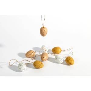 Brauns-Heitmann Ostereier, 9 Stk., ca. 4 cm, Naturtöne mit Sprenkeln, zum Aufhängen.