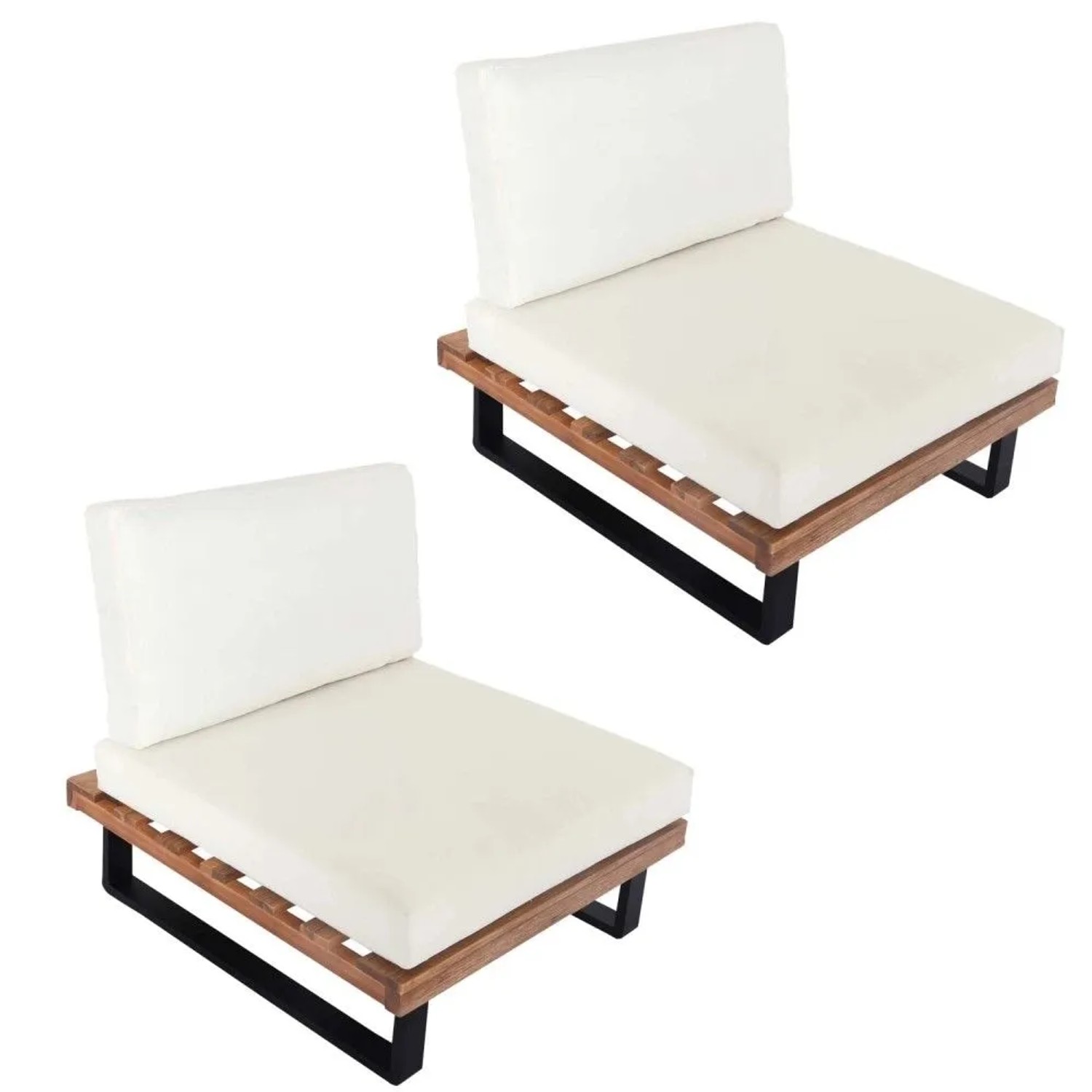 MCW Lounge-Sessel H54 2er-Set Hellbraun Polster Cremeweiß