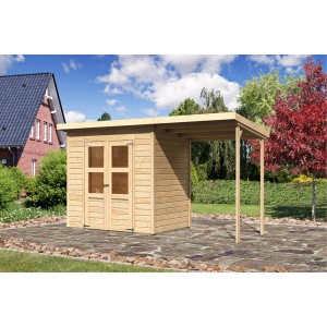 Karibu Holz-Gartenhaus Vellinge, unbehandelt, mit Anbau. Ideal zur Aufbewahrung im Garten.
